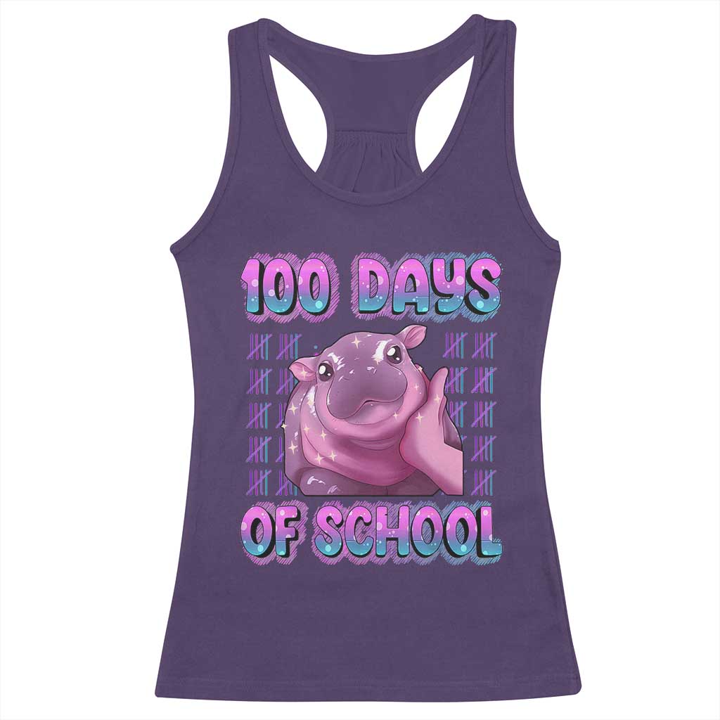 100th Day Of School Racerback Tank Top Cute Moo Deng Baby Hippo 100 Days TS09 Purple Print Your Wear