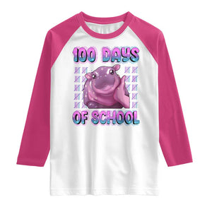 100th Day Of School Raglan Shirt Cute Moo Deng Baby Hippo 100 Days TS09 White Heliconia Print Your Wear