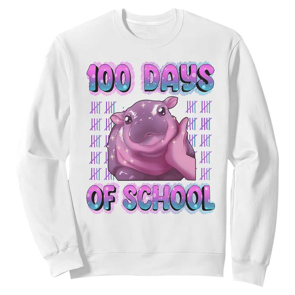 100th Day Of School Sweatshirt Cute Moo Deng Baby Hippo 100 Days TS09 White Print Your Wear