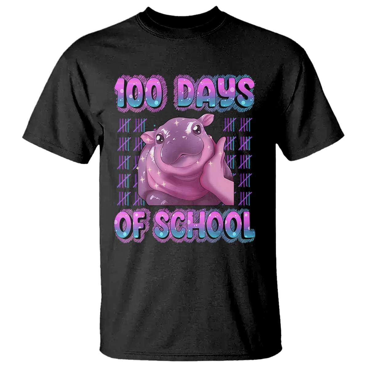 100th Day Of School T Shirt Cute Moo Deng Baby Hippo 100 Days TS09 Black Print Your Wear