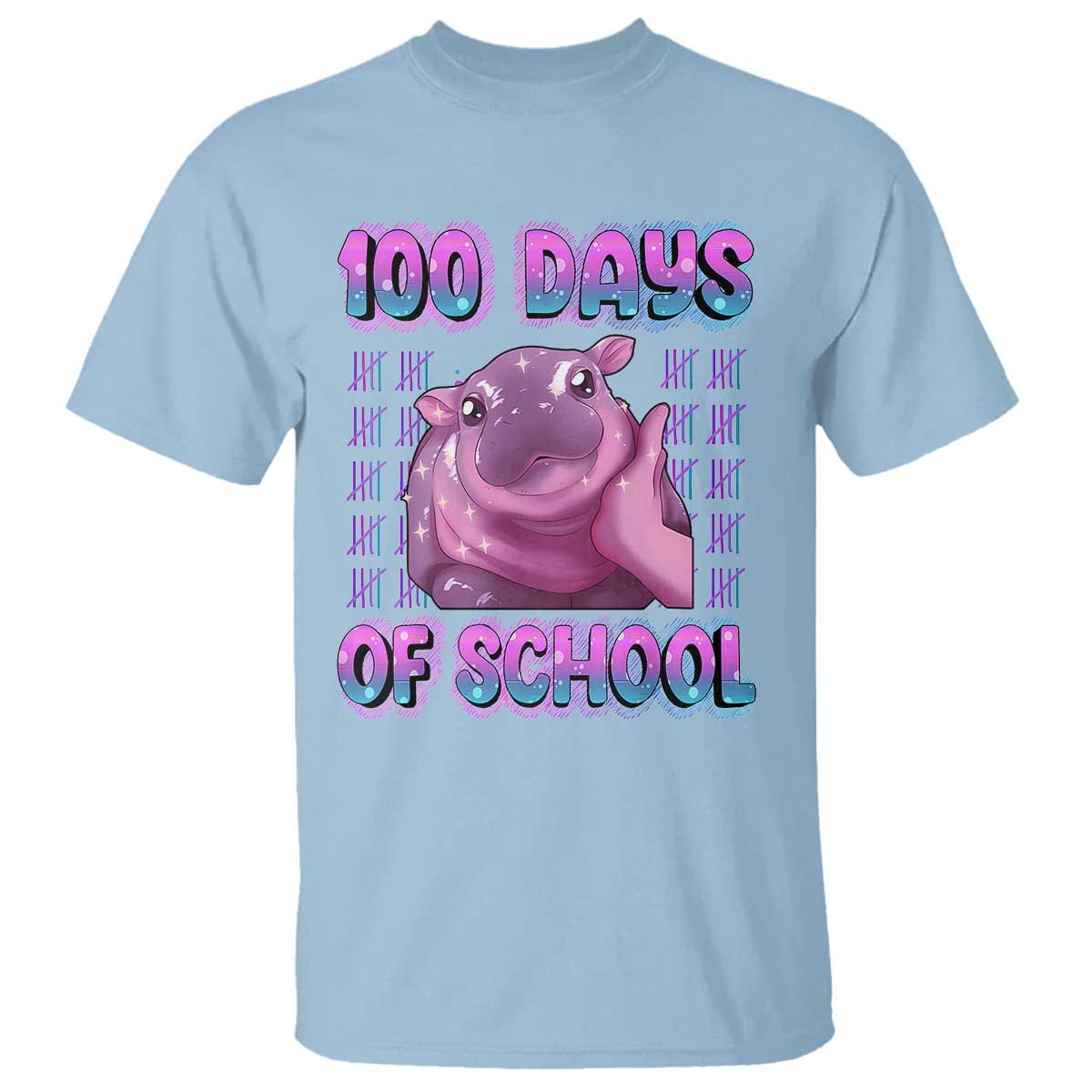 100th Day Of School T Shirt Cute Moo Deng Baby Hippo 100 Days TS09 Light Blue Print Your Wear