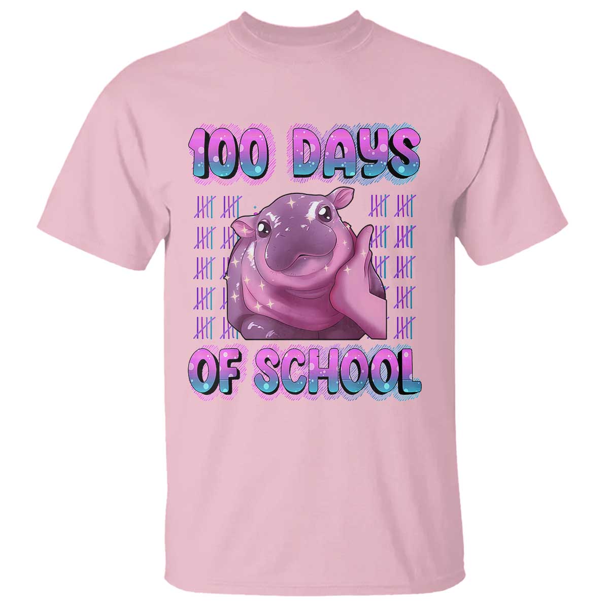 100th Day Of School T Shirt Cute Moo Deng Baby Hippo 100 Days TS09 Light Pink Print Your Wear