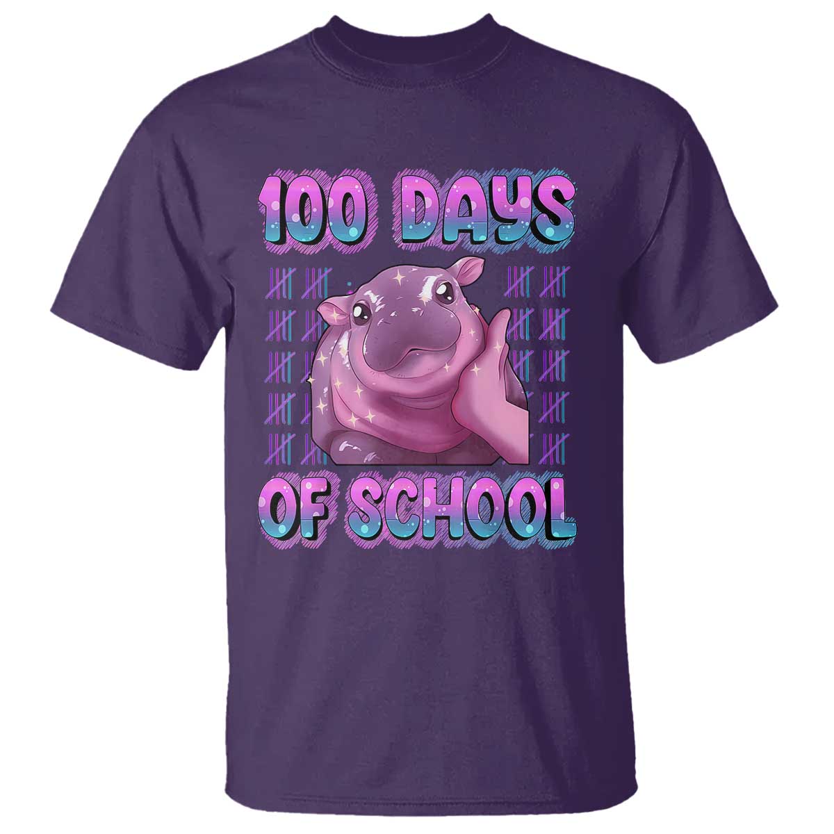 100th Day Of School T Shirt Cute Moo Deng Baby Hippo 100 Days TS09 Purple Print Your Wear