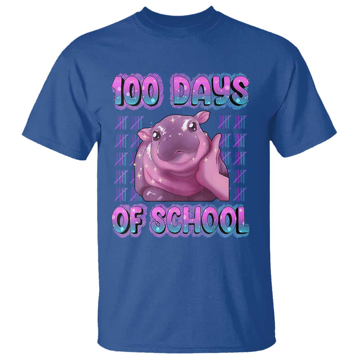 100th Day Of School T Shirt Cute Moo Deng Baby Hippo 100 Days TS09 Royal Blue Print Your Wear
