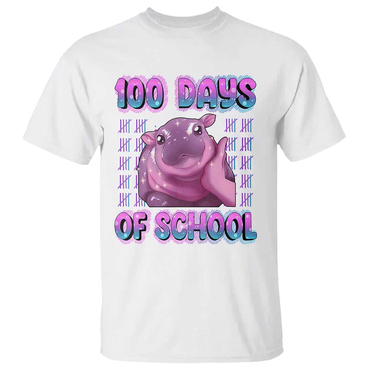 100th Day Of School T Shirt Cute Moo Deng Baby Hippo 100 Days TS09 White Print Your Wear