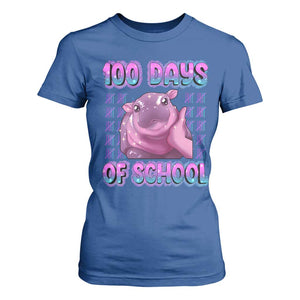 100th Day Of School T Shirt For Women Cute Moo Deng Baby Hippo 100 Days TS09 Royal Blue Print Your Wear