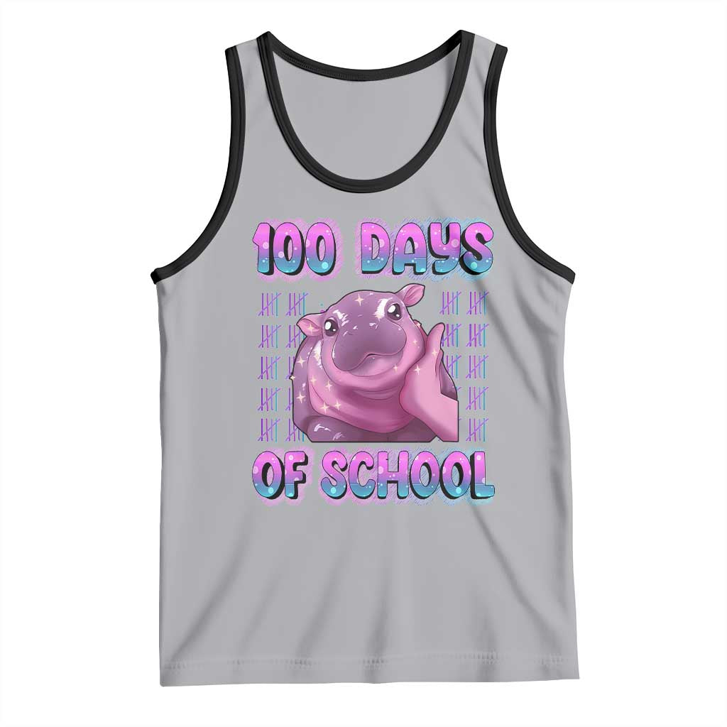 100th Day Of School Tank Top Cute Moo Deng Baby Hippo 100 Days TS09 Athletic Heather Black Print Your Wear