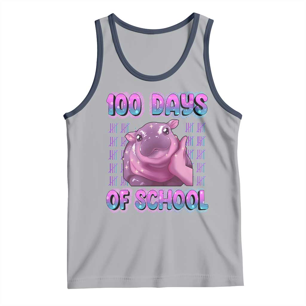 100th Day Of School Tank Top Cute Moo Deng Baby Hippo 100 Days TS09 Athletic Heather Navy Print Your Wear