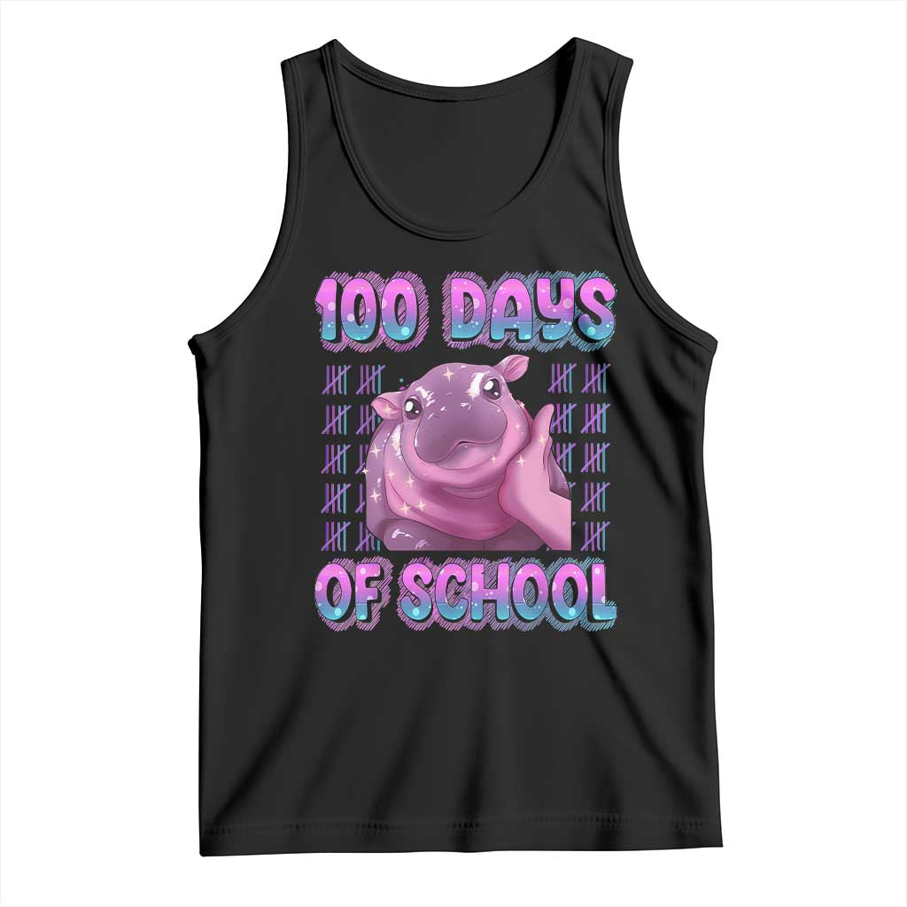 100th Day Of School Tank Top Cute Moo Deng Baby Hippo 100 Days TS09 Black Print Your Wear