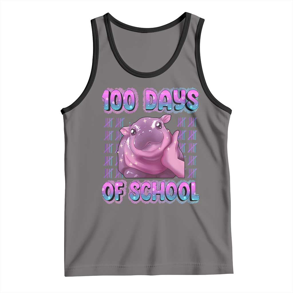 100th Day Of School Tank Top Cute Moo Deng Baby Hippo 100 Days TS09 Deep Heather Black Print Your Wear