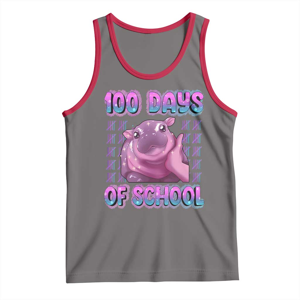 100th Day Of School Tank Top Cute Moo Deng Baby Hippo 100 Days TS09 Deep Heather Red Print Your Wear
