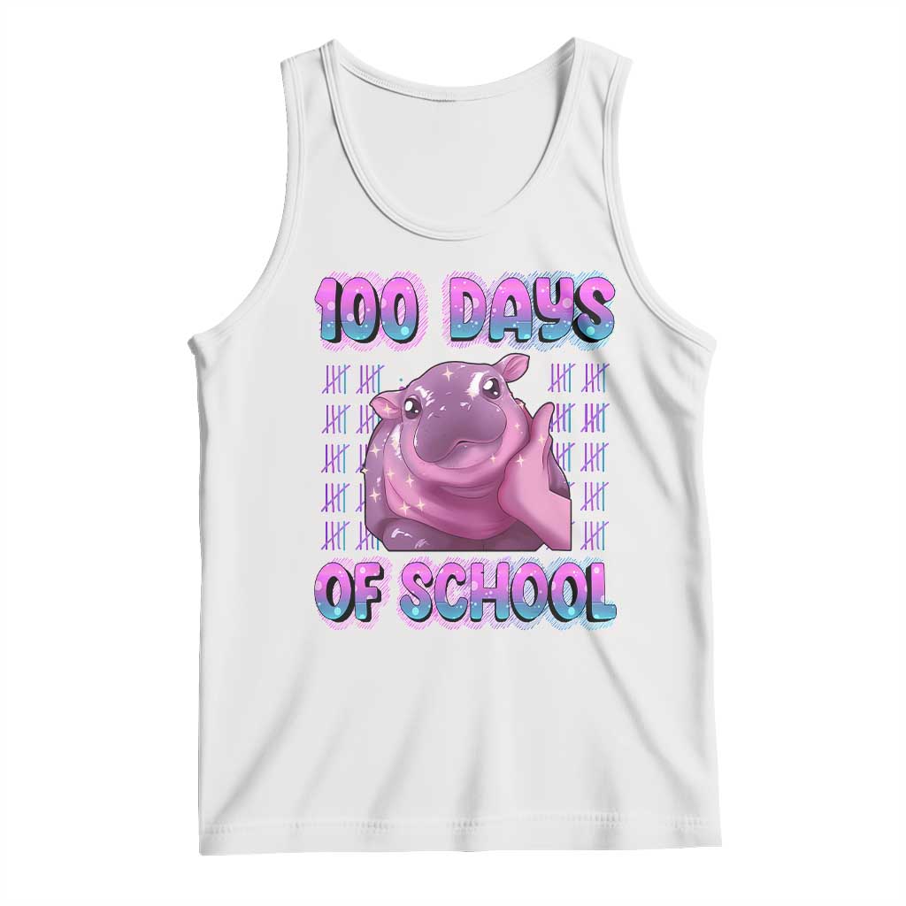 100th Day Of School Tank Top Cute Moo Deng Baby Hippo 100 Days TS09 White Print Your Wear