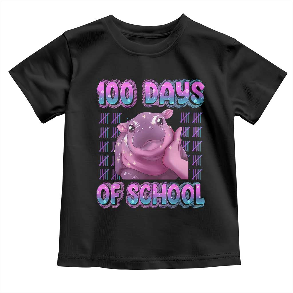100th Day Of School Toddler T Shirt Cute Moo Deng Baby Hippo 100 Days TS09 Black Print Your Wear
