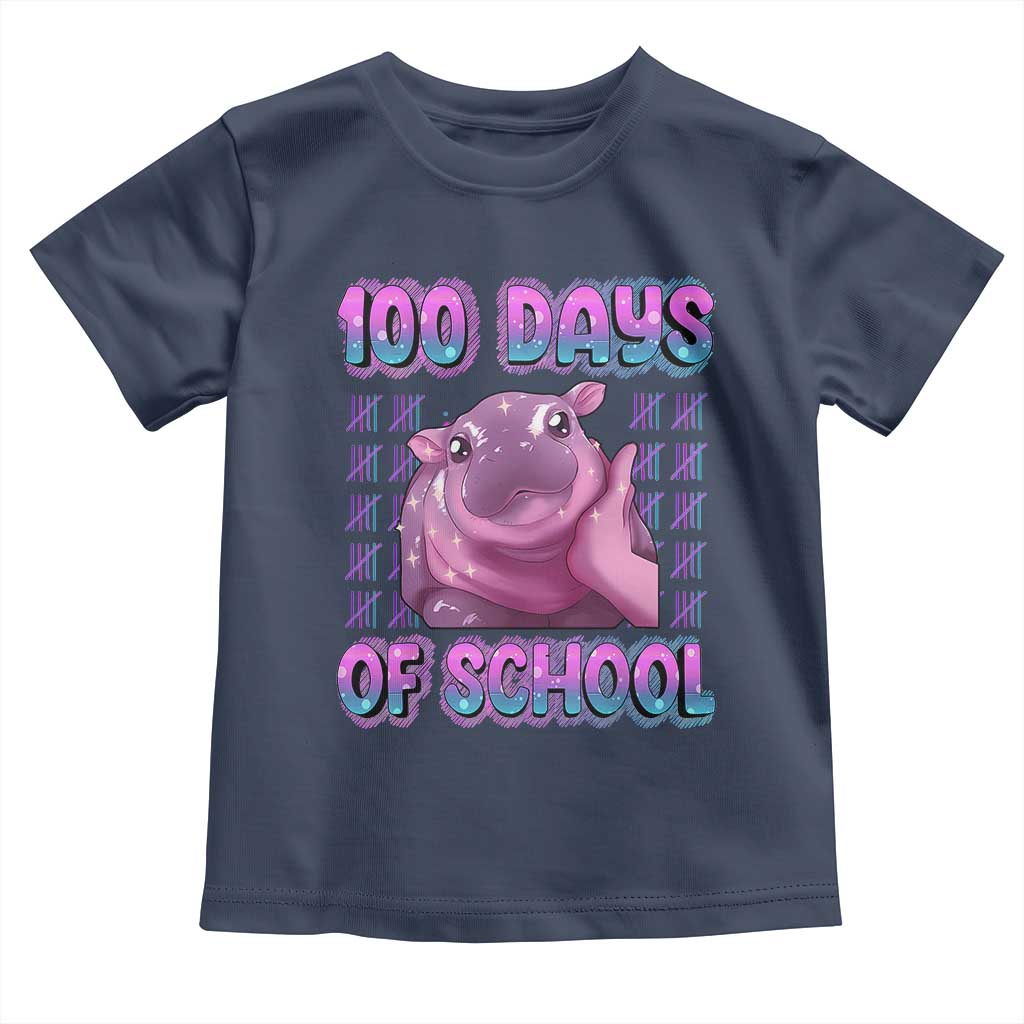 100th Day Of School Toddler T Shirt Cute Moo Deng Baby Hippo 100 Days TS09 Navy Print Your Wear