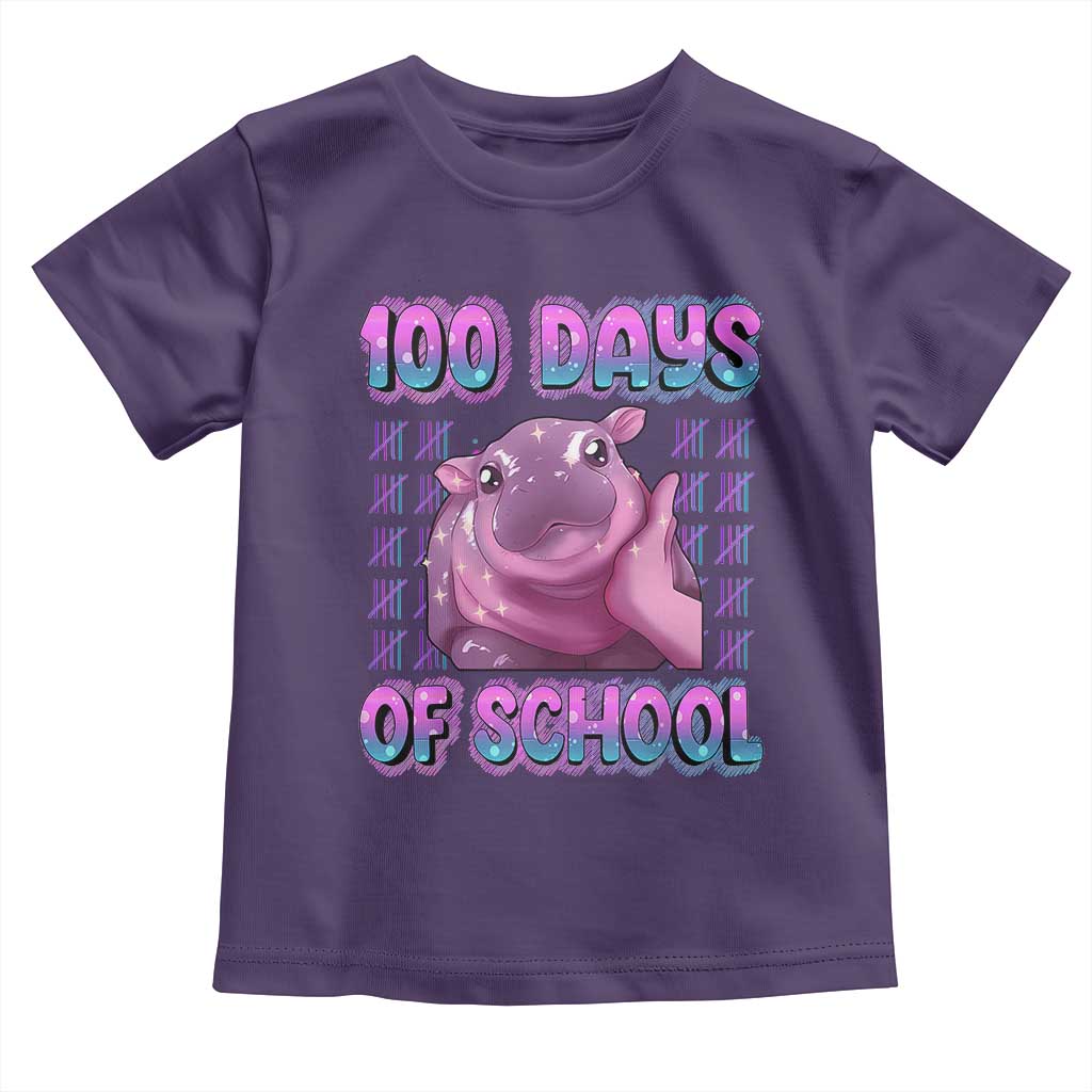 100th Day Of School Toddler T Shirt Cute Moo Deng Baby Hippo 100 Days TS09 Purple Print Your Wear