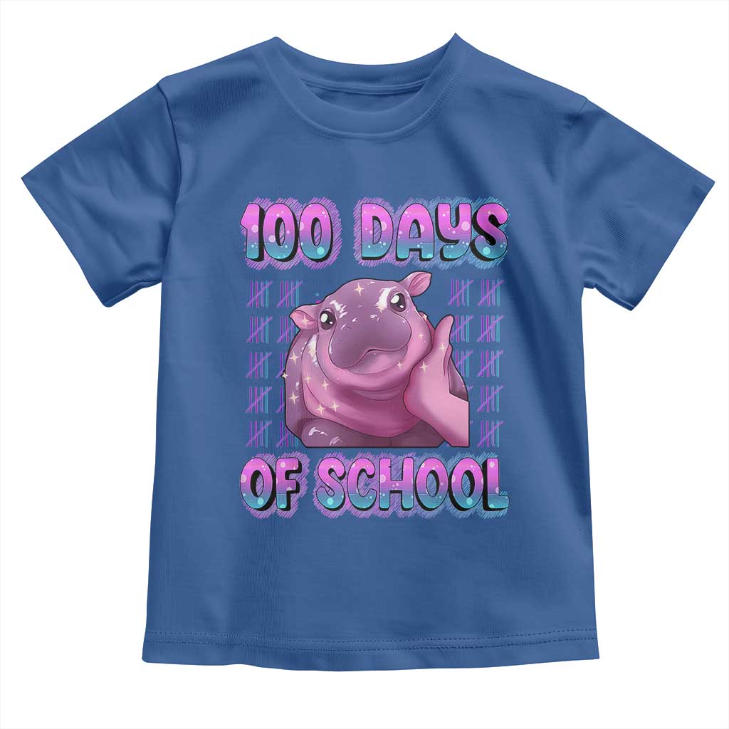 100th Day Of School Toddler T Shirt Cute Moo Deng Baby Hippo 100 Days TS09 Royal Blue Print Your Wear