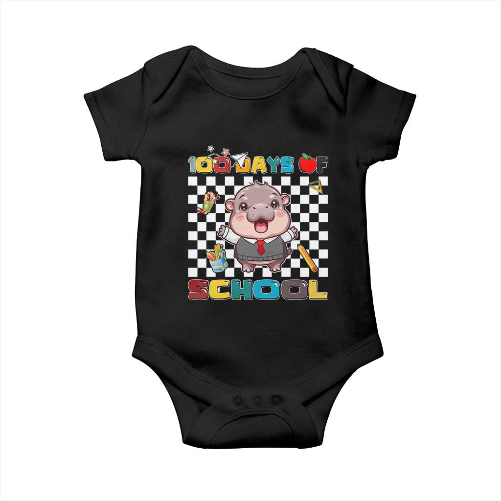 Moo Deng 100th Day Of School Baby Onesie Cute Baby Hippo 100 Days TS09 Black Print Your Wear