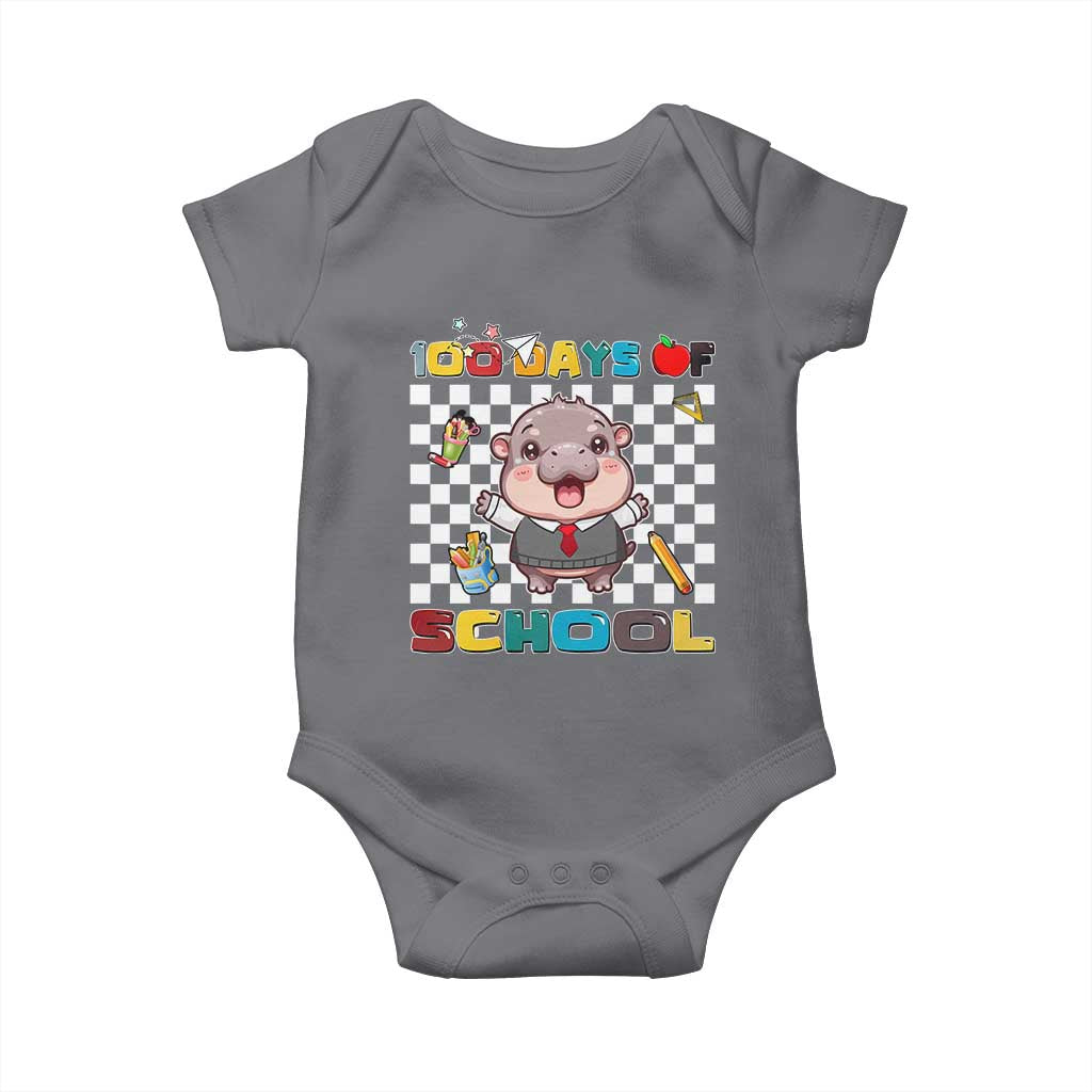 Moo Deng 100th Day Of School Baby Onesie Cute Baby Hippo 100 Days TS09 Charcoal Print Your Wear