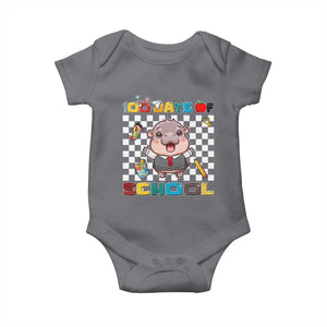 Moo Deng 100th Day Of School Baby Onesie Cute Baby Hippo 100 Days TS09 Charcoal Print Your Wear
