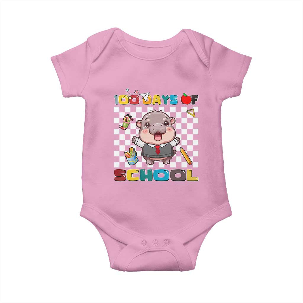 Moo Deng 100th Day Of School Baby Onesie Cute Baby Hippo 100 Days TS09 Light Pink Print Your Wear