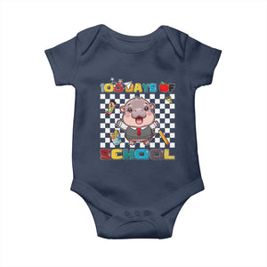 Moo Deng 100th Day Of School Baby Onesie Cute Baby Hippo 100 Days TS09 Navy Print Your Wear
