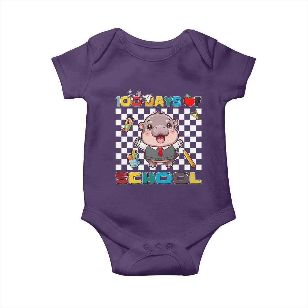 Moo Deng 100th Day Of School Baby Onesie Cute Baby Hippo 100 Days TS09 Purple Print Your Wear