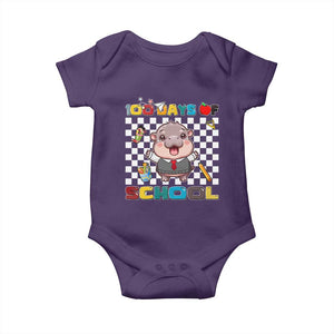 Moo Deng 100th Day Of School Baby Onesie Cute Baby Hippo 100 Days TS09 Purple Print Your Wear