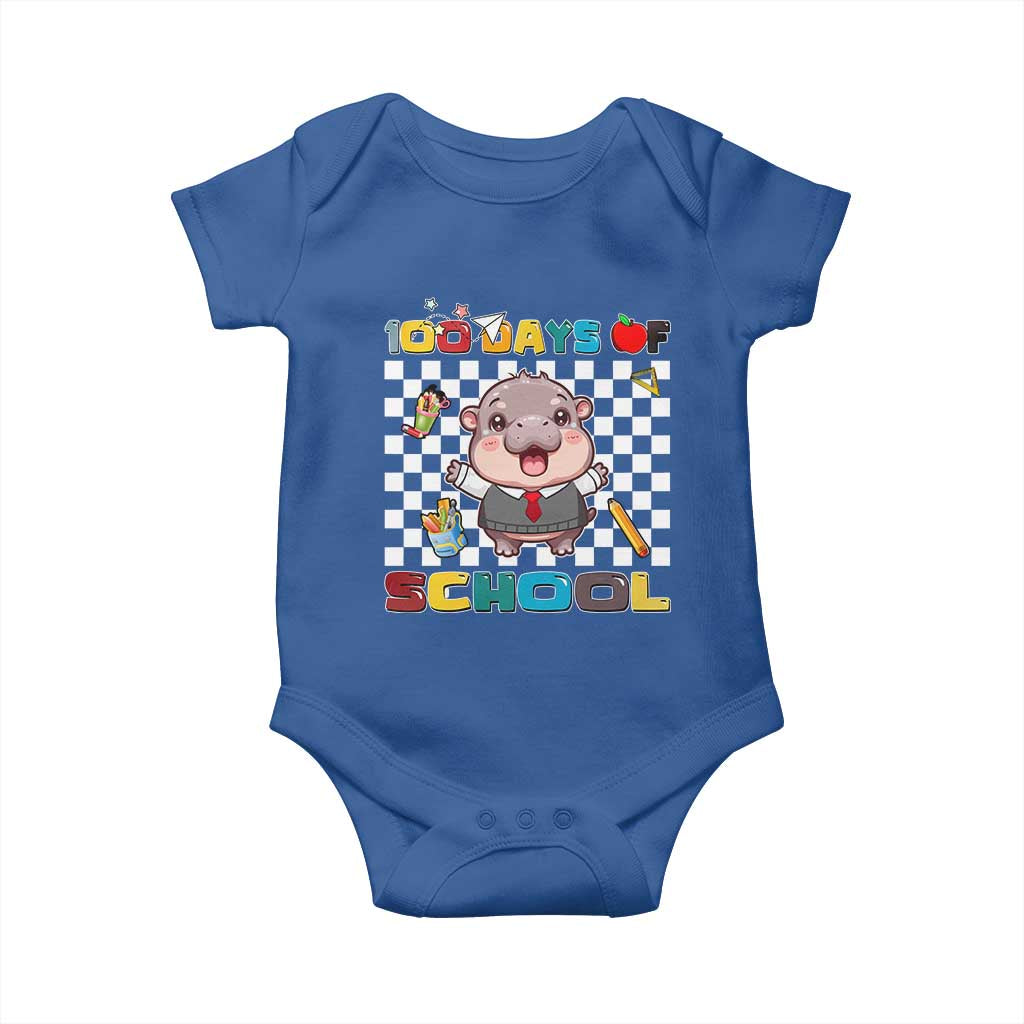 Moo Deng 100th Day Of School Baby Onesie Cute Baby Hippo 100 Days TS09 Royal Blue Print Your Wear