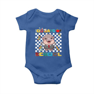 Moo Deng 100th Day Of School Baby Onesie Cute Baby Hippo 100 Days TS09 Royal Blue Print Your Wear