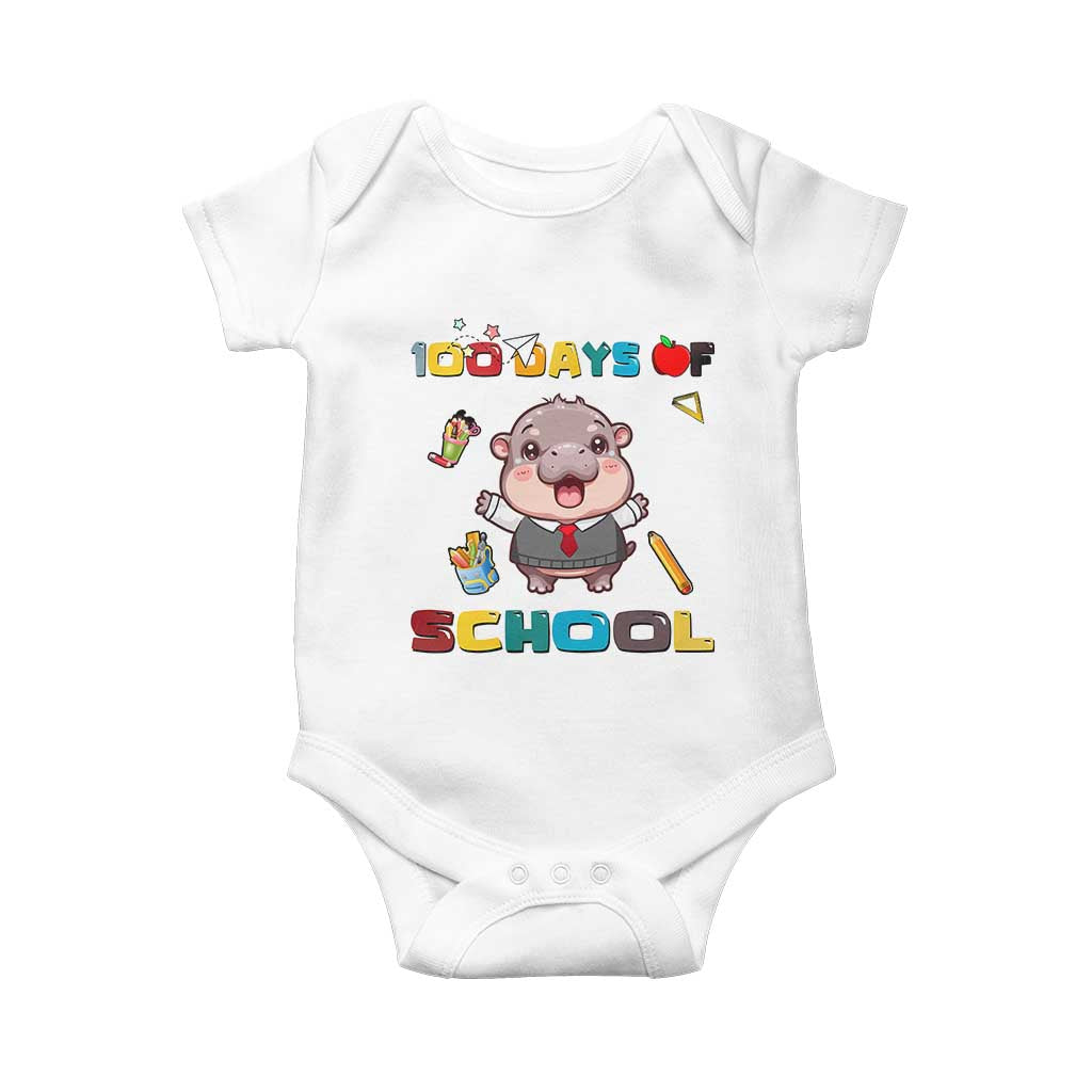 Moo Deng 100th Day Of School Baby Onesie Cute Baby Hippo 100 Days TS09 White Print Your Wear