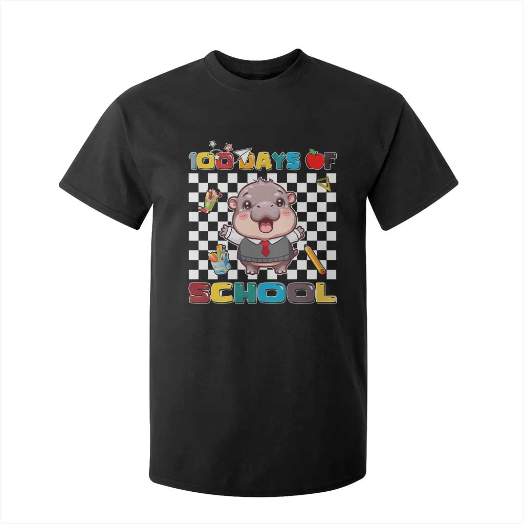 Moo Deng 100th Day Of School T Shirt For Kid Cute Baby Hippo 100 Days TS09 Black Print Your Wear