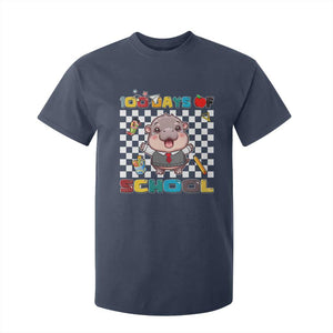 Moo Deng 100th Day Of School T Shirt For Kid Cute Baby Hippo 100 Days TS09 Navy Print Your Wear