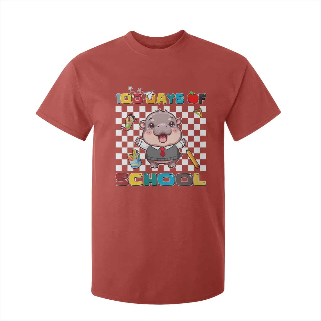 Moo Deng 100th Day Of School T Shirt For Kid Cute Baby Hippo 100 Days TS09 Red Print Your Wear