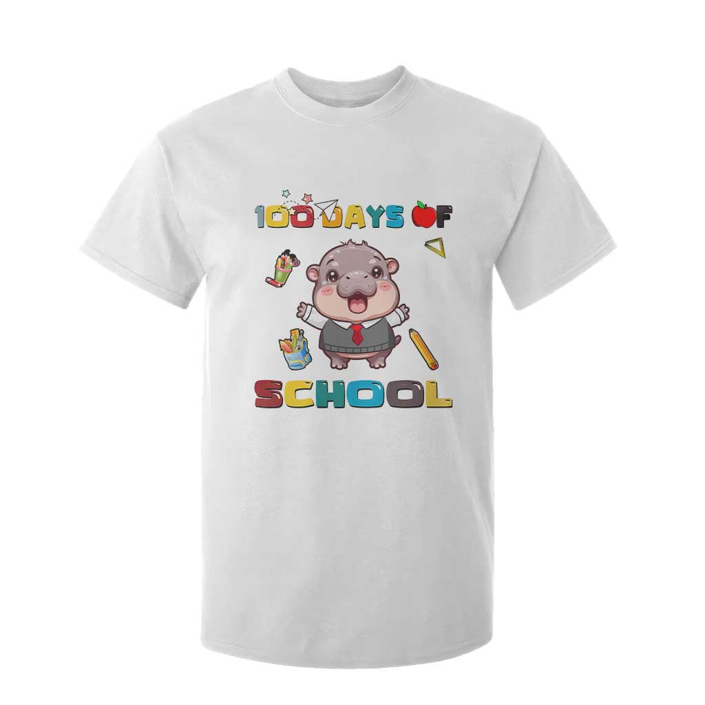 Moo Deng 100th Day Of School T Shirt For Kid Cute Baby Hippo 100 Days TS09 White Print Your Wear
