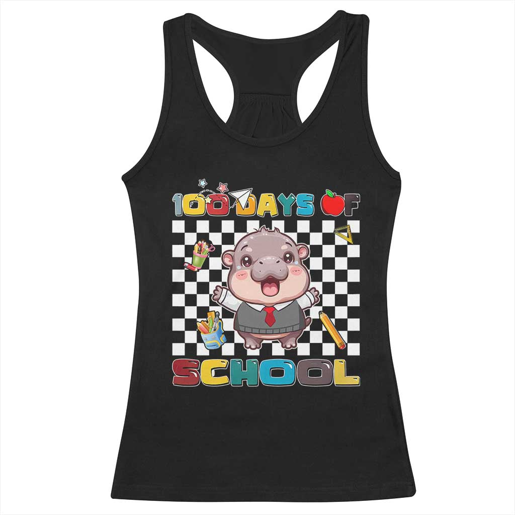 Moo Deng 100th Day Of School Racerback Tank Top Cute Baby Hippo 100 Days TS09 Black Print Your Wear