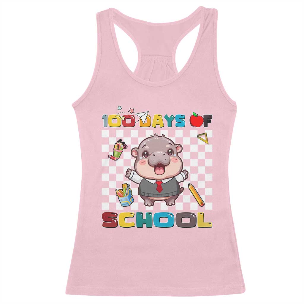 Moo Deng 100th Day Of School Racerback Tank Top Cute Baby Hippo 100 Days TS09 Light Pink Print Your Wear