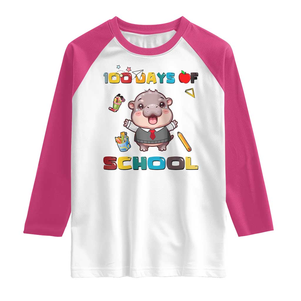 Moo Deng 100th Day Of School Raglan Shirt Cute Baby Hippo 100 Days TS09 White Heliconia Print Your Wear