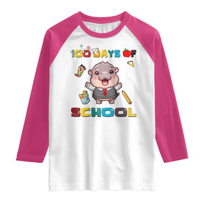 Moo Deng 100th Day Of School Raglan Shirt Cute Baby Hippo 100 Days TS09 White Heliconia Print Your Wear