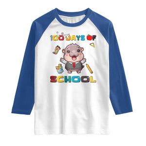 Moo Deng 100th Day Of School Raglan Shirt Cute Baby Hippo 100 Days TS09 White Royal Print Your Wear