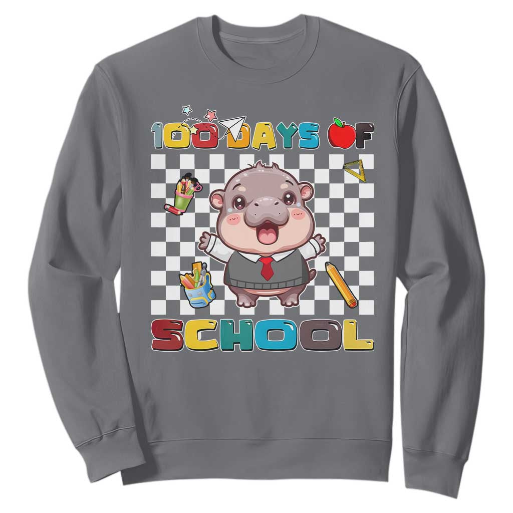 Moo Deng 100th Day Of School Sweatshirt Cute Baby Hippo 100 Days TS09 Charcoal Print Your Wear