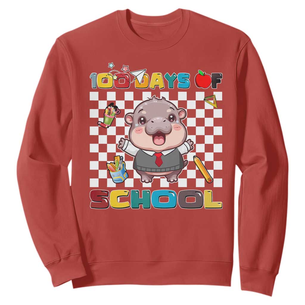 Moo Deng 100th Day Of School Sweatshirt Cute Baby Hippo 100 Days TS09 Red Print Your Wear
