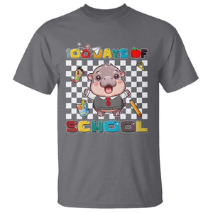 Moo Deng 100th Day Of School T Shirt Cute Baby Hippo 100 Days TS09 Charcoal Print Your Wear