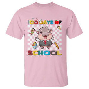 Moo Deng 100th Day Of School T Shirt Cute Baby Hippo 100 Days TS09 Light Pink Print Your Wear