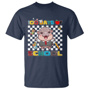 Moo Deng 100th Day Of School T Shirt Cute Baby Hippo 100 Days TS09 Navy Print Your Wear