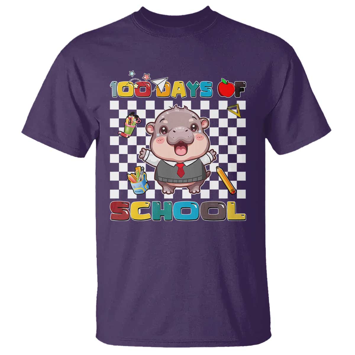 Moo Deng 100th Day Of School T Shirt Cute Baby Hippo 100 Days TS09 Purple Print Your Wear