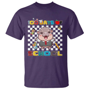 Moo Deng 100th Day Of School T Shirt Cute Baby Hippo 100 Days TS09 Purple Print Your Wear
