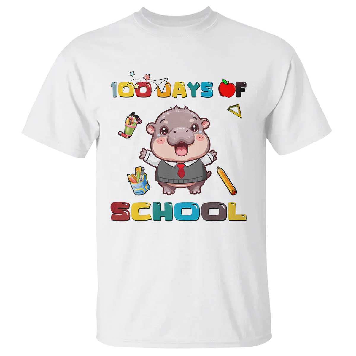 Moo Deng 100th Day Of School T Shirt Cute Baby Hippo 100 Days TS09 White Print Your Wear