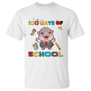 Moo Deng 100th Day Of School T Shirt Cute Baby Hippo 100 Days TS09 White Print Your Wear