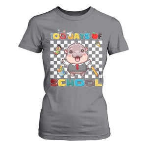 Moo Deng 100th Day Of School T Shirt For Women Cute Baby Hippo 100 Days TS09 Charcoal Print Your Wear