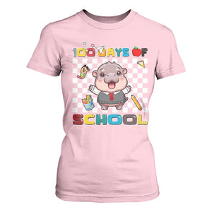 Moo Deng 100th Day Of School T Shirt For Women Cute Baby Hippo 100 Days TS09 Light Pink Print Your Wear